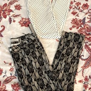 2PR: 1pr of NEW Black Lace over white 1pr gently worn white w/ black polka dots